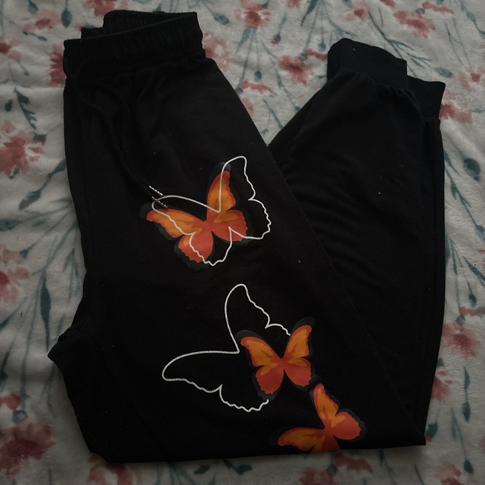 Butterfly Print women’s  Bottoms - Black and Orange